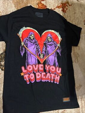Love You To Death Graphic Tee - Black with Purple & Red Art